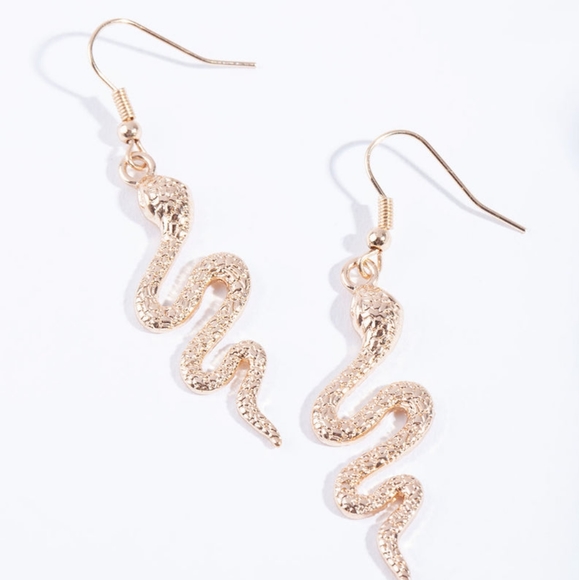 EuroKatGifts Jewelry - Elegant Gold Snake Dangle Earrings on hypoallergenic stainless ear wires NEW NWT